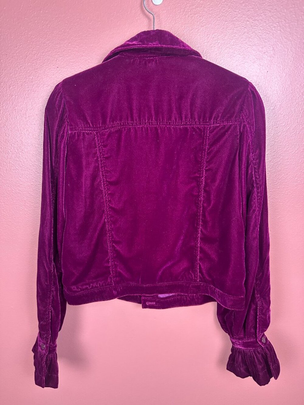 G by Giuliana Black Label Puff-Sleeve Velvet Jacket Size XS Burgundy Button-Up - Picture 8 of 8